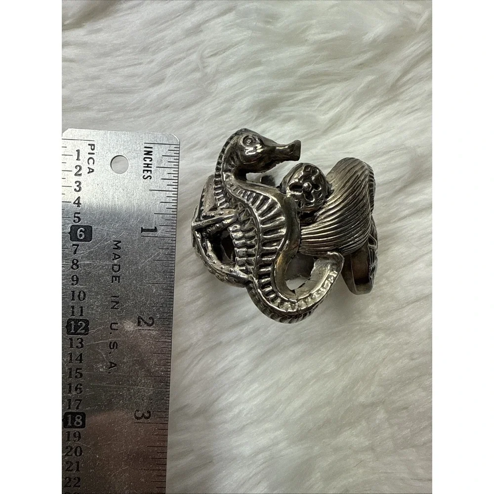 Godinger Silver Co Vtg 1994 Napkin Holders Seashell Seahorse Ocean 3 Piece Set